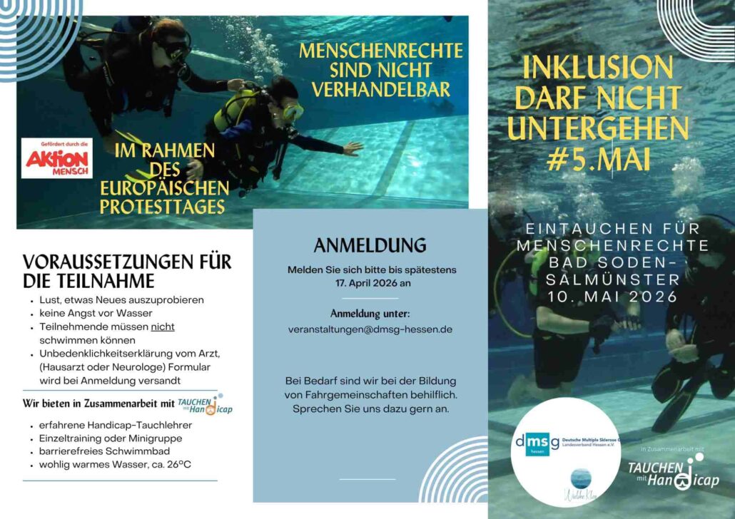In Kooperation mit der DMSG kannst du am 2. Mai in der Donautherme Ingolstadt sowie am 10. Mai in der Spessart-Therme in Bad Soden-Salmünster mit uns eintauchen. 